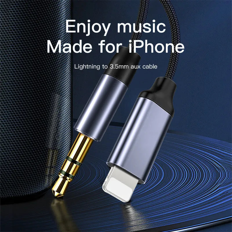 Nylon braided audio cable with headphone and car adapter connectors in silver colour