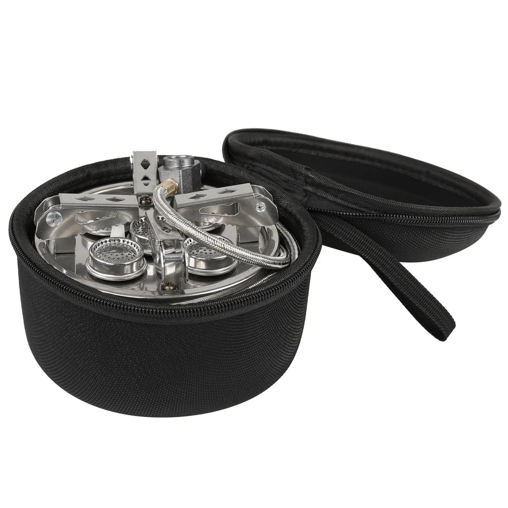Silver portable split gas stove with foldable design and 100cm hose for 3-5 person outdoor cooking