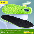 Green sports insoles showing PU air cushion construction and argy wormwood layer