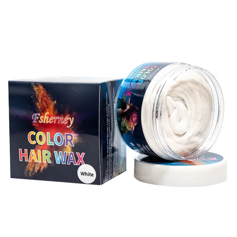 120g hair styling clay jar in one of nine colours: white, orange, red, yellow, blue, green, purple, rose red, or granny grey