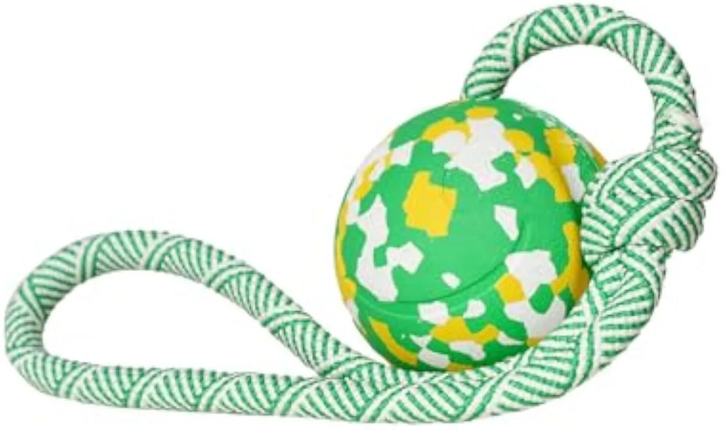 S size dog ball on rope toy with 6cm natural rubber ball and 27cm nylon rope for medium small dogs