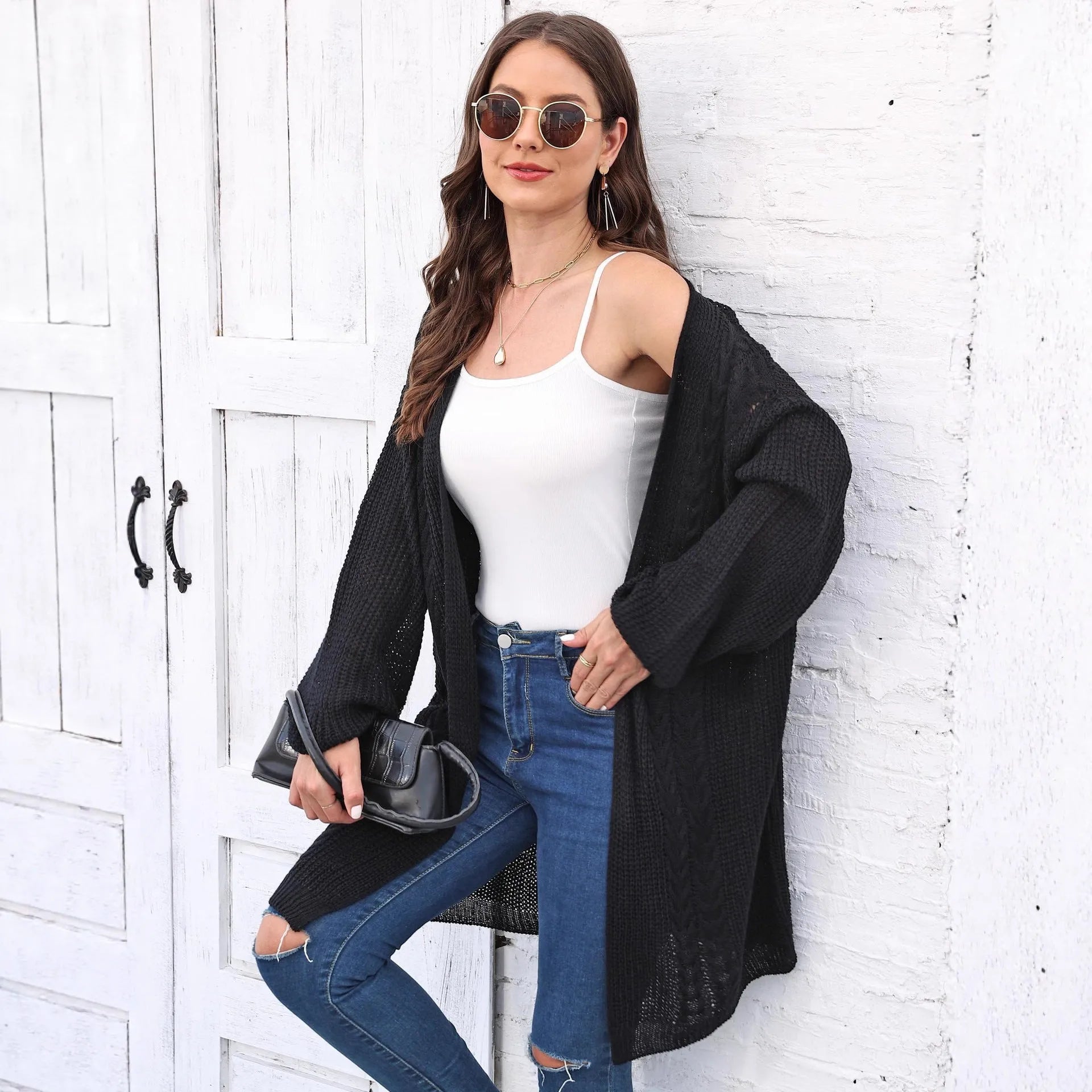 Women's loose acrylic sweater coat in free size with European and American casual style