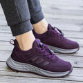 Breathable non-slip mum shoes with mesh upper and elastic band in black, dark grey, purple, and purplish red.