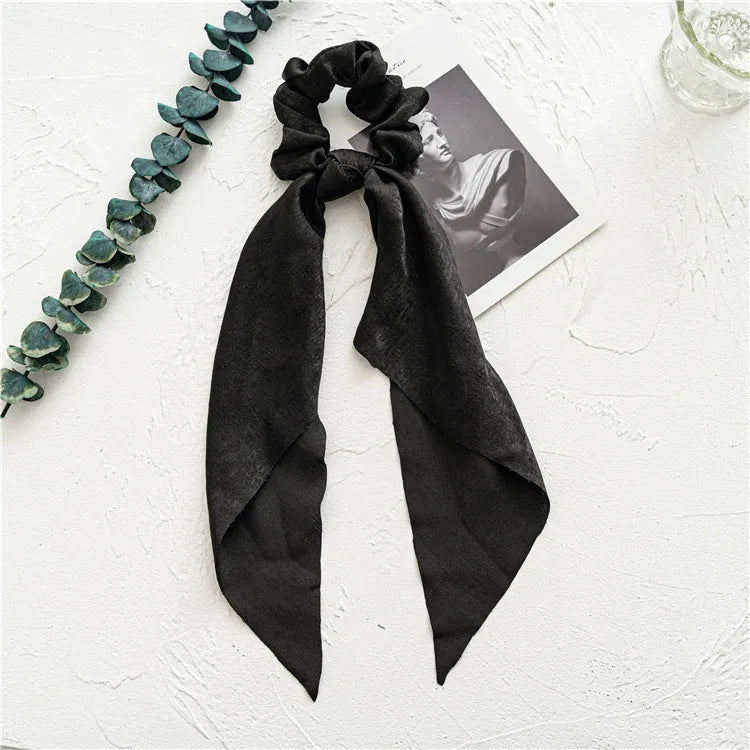 Long cloth ribbon hair tie with large intestine ring design in spring dark green colour