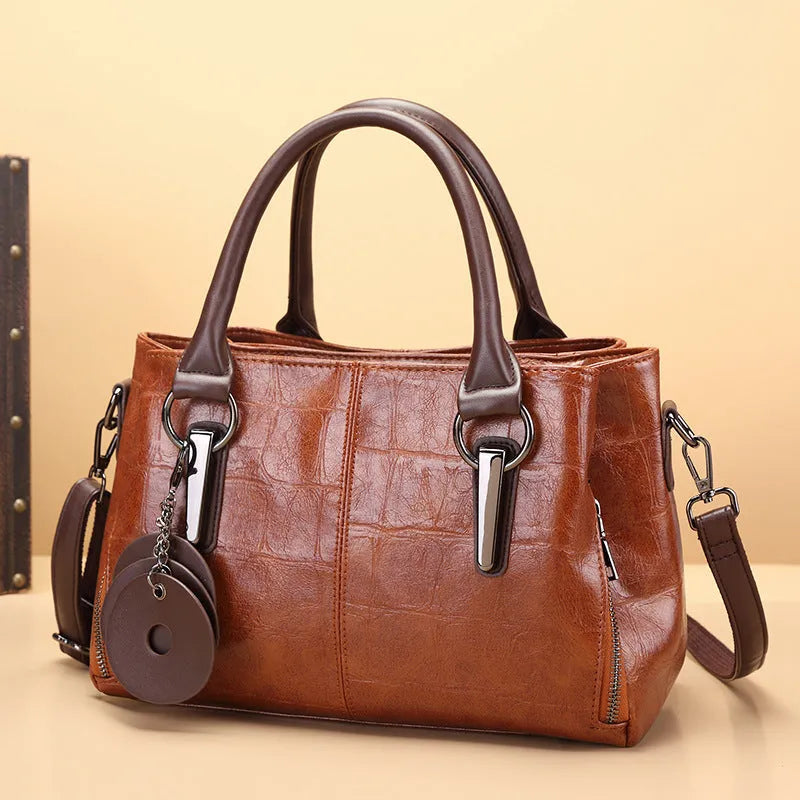 Retro contrast colour large capacity shoulder bag with internal organisation compartments