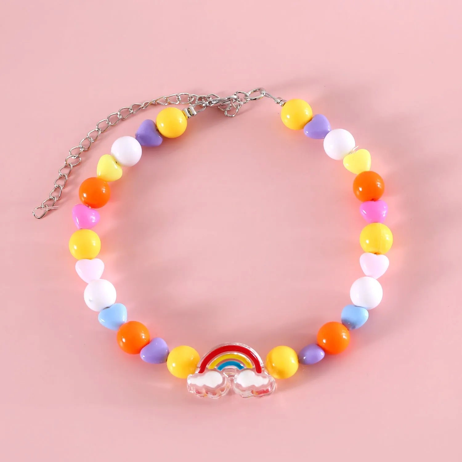 Colourful plastic pearl pet necklace with small flower, rainbow, or peach bead designs for cats