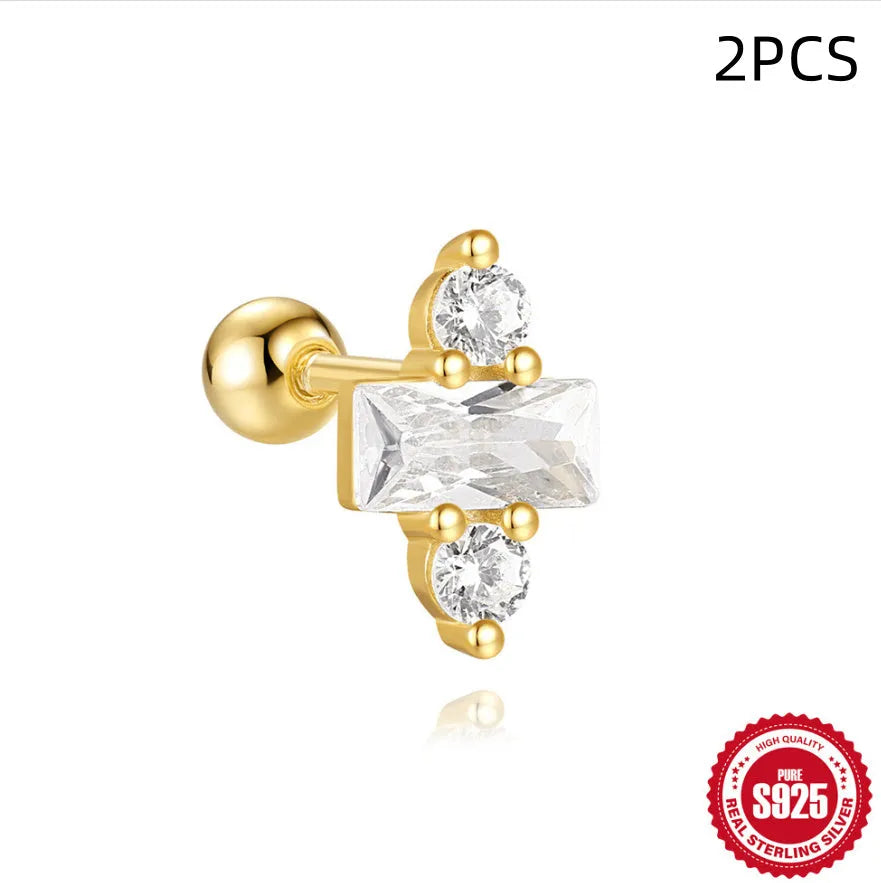 S925 sterling silver red flower stud earrings with square gravel texture in a gold colour.