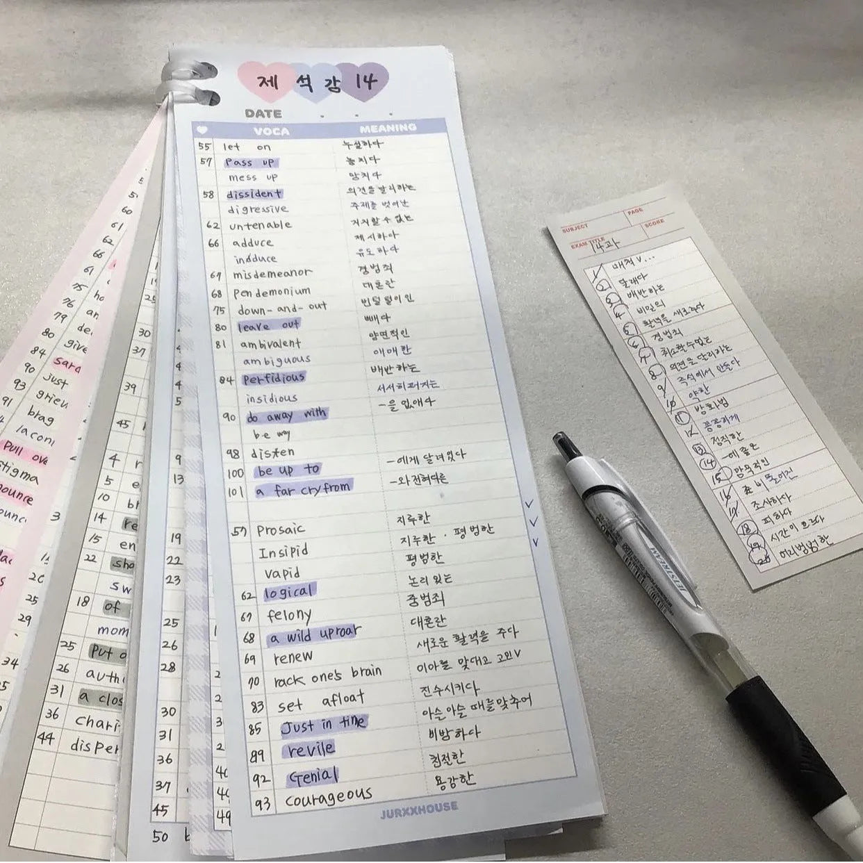 Half-B5 vertical notepad for English learning with pink, purple, or blue cover options