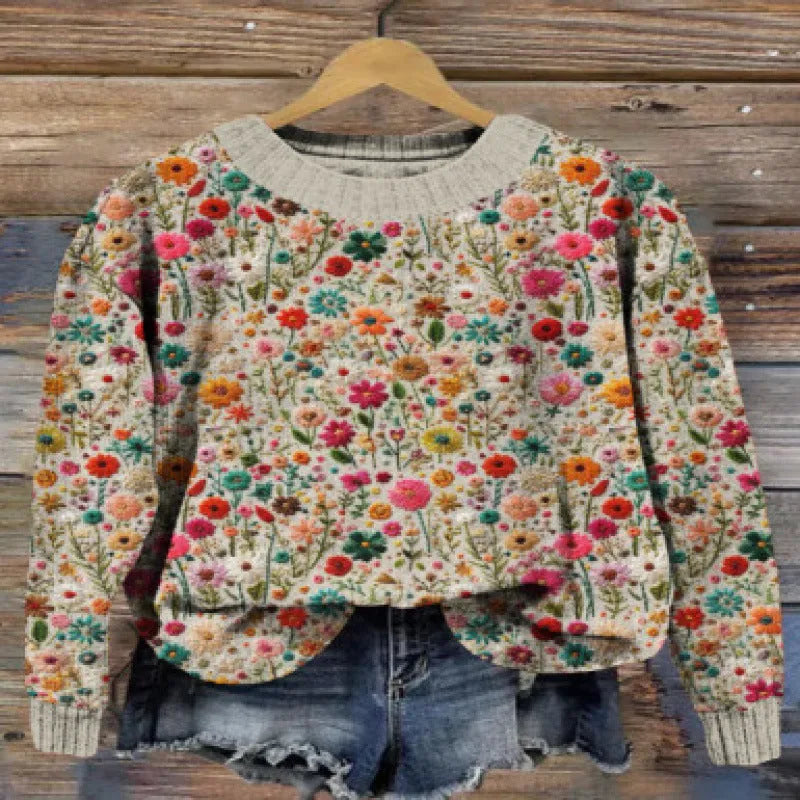 Little Flower digital printed round neck sweater in a colour from the YPM935 range, sizes S to 4XL.