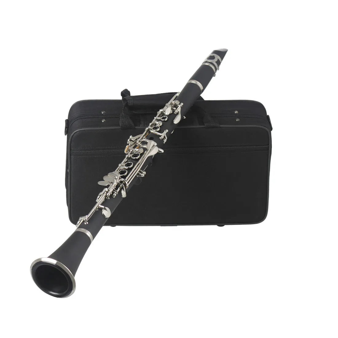 Black Bakelite clarinet with nickel-plated keys and hard protective case for beginner students