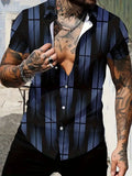 Men's slim fit geometric print lapel shirt in polyester fabric with short sleeves