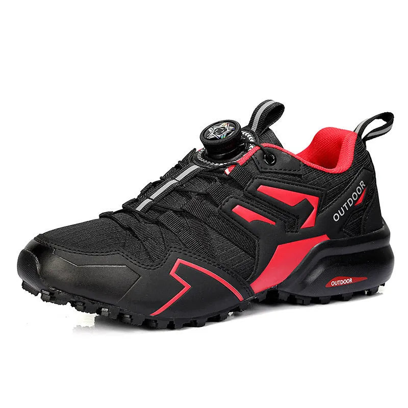 Men's beige hiking shoes with elastic band closure and rubber sole for outdoor activities
