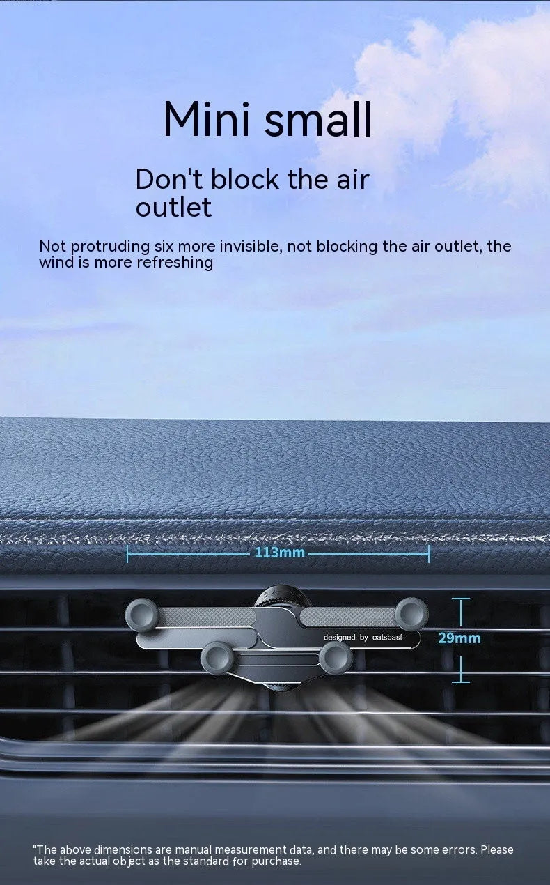 Invisible alloy car phone holder bracket in black mounted on vehicle air vent