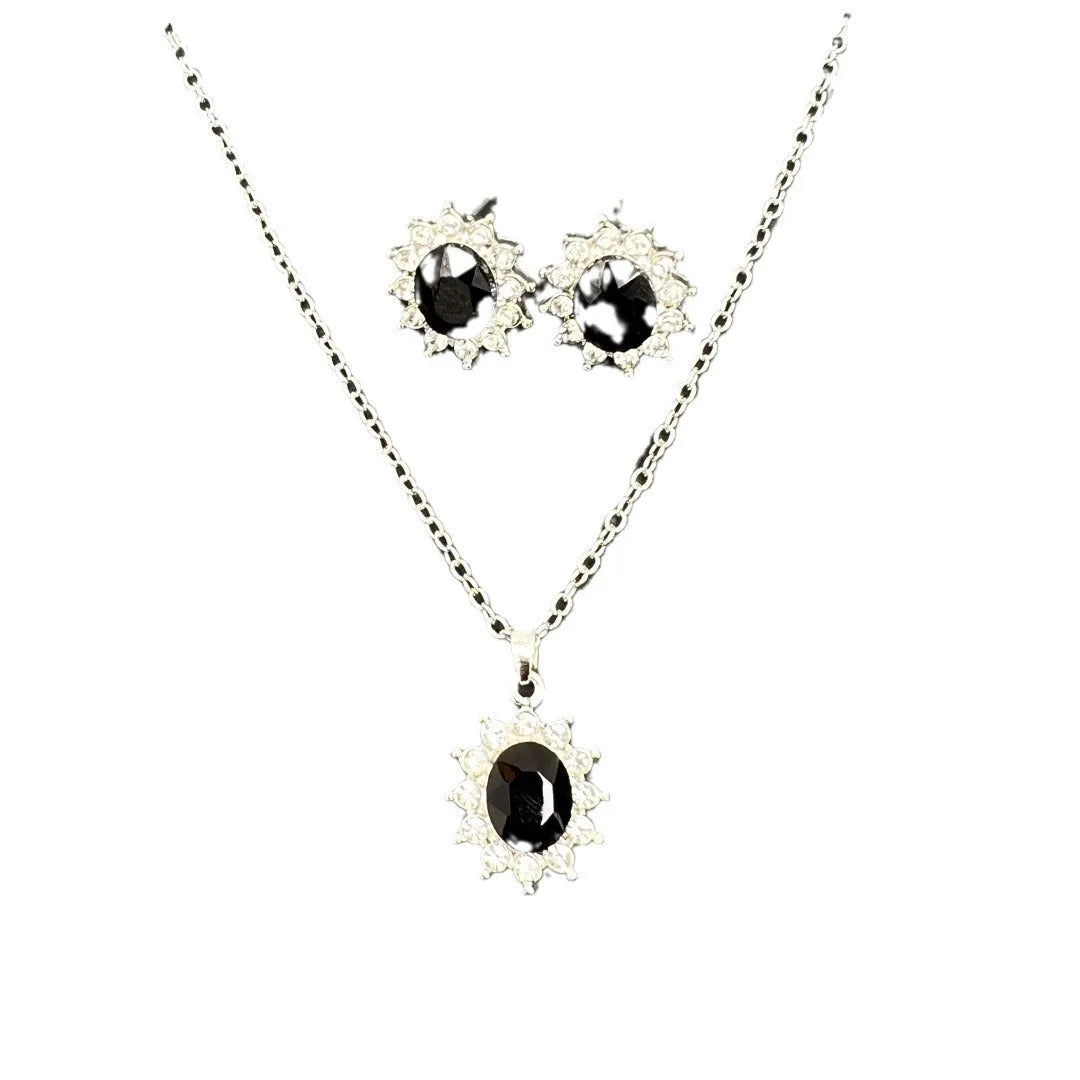 Sunflower zircon ear stud and necklace set in electroplated alloy jewellery with regular chain