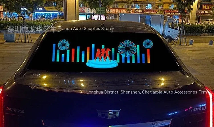 Car interior voice-controlled rhythm light displaying one of its 16 electroluminescent patterns on a 90 by 25 cm panel.
