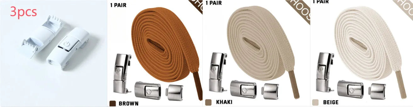 Press lock elastic shoelaces with 8mm widened flat design in various colours