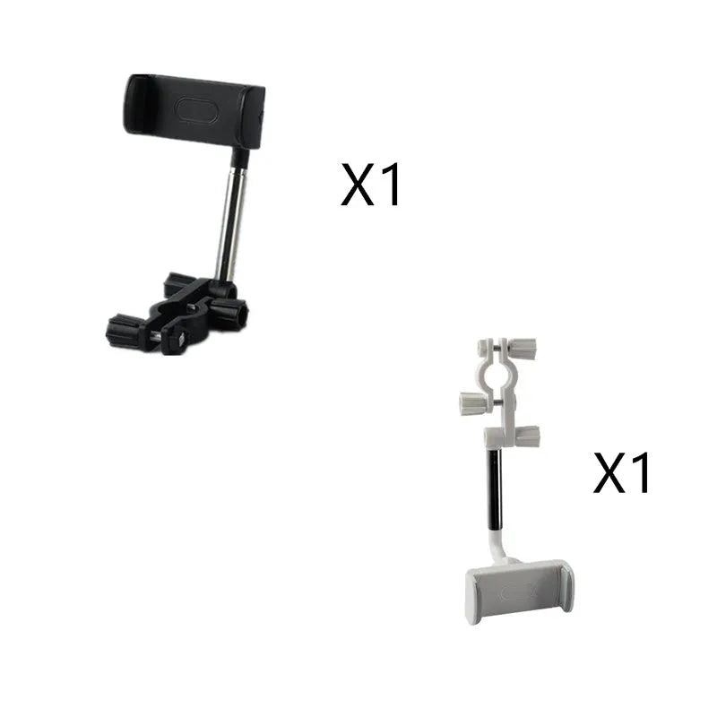 Black ABS plastic mobile phone bracket mounted on a car rearview mirror stem.