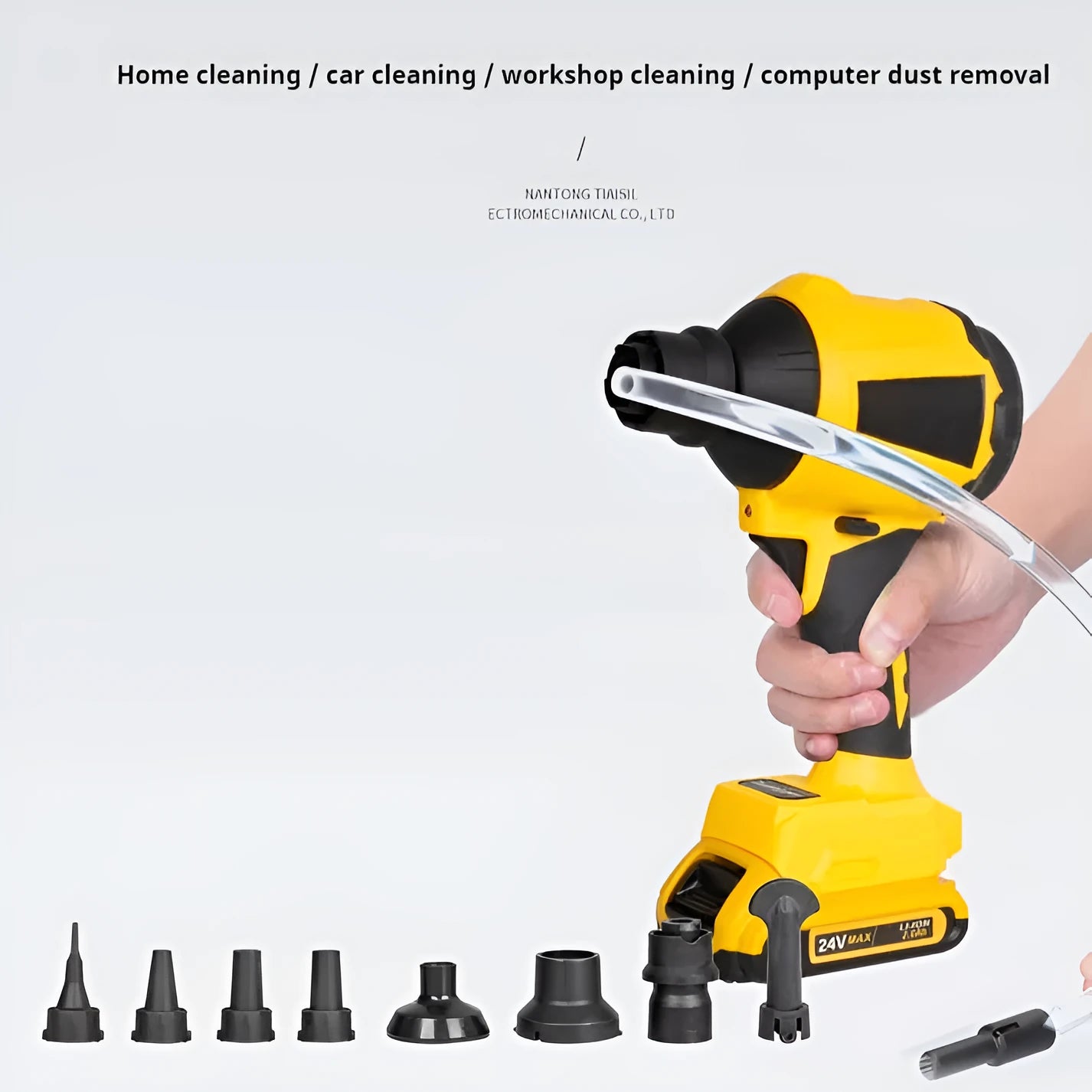Yellow cordless dust gun with 680W power rating for office appliance cleaning