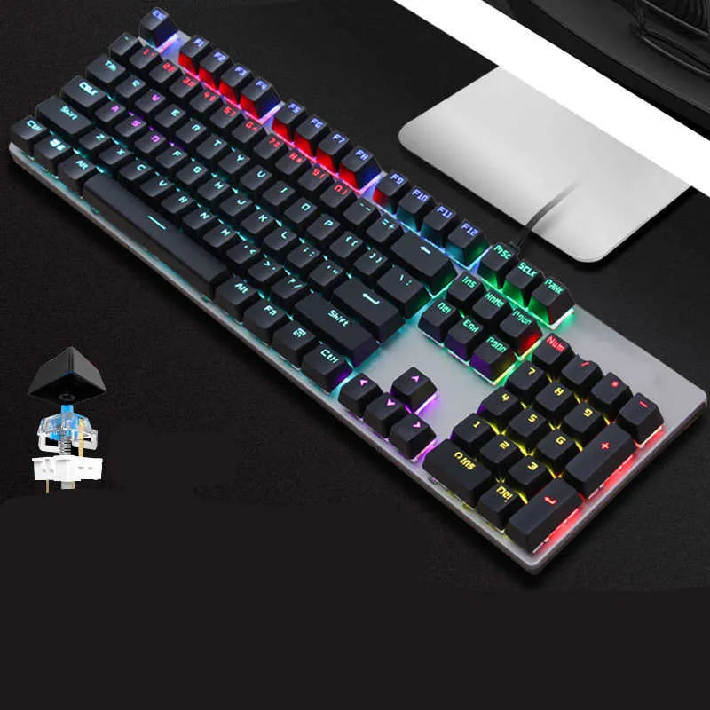 GK410 mechanical keyboard with metal construction and green axis switches on desktop