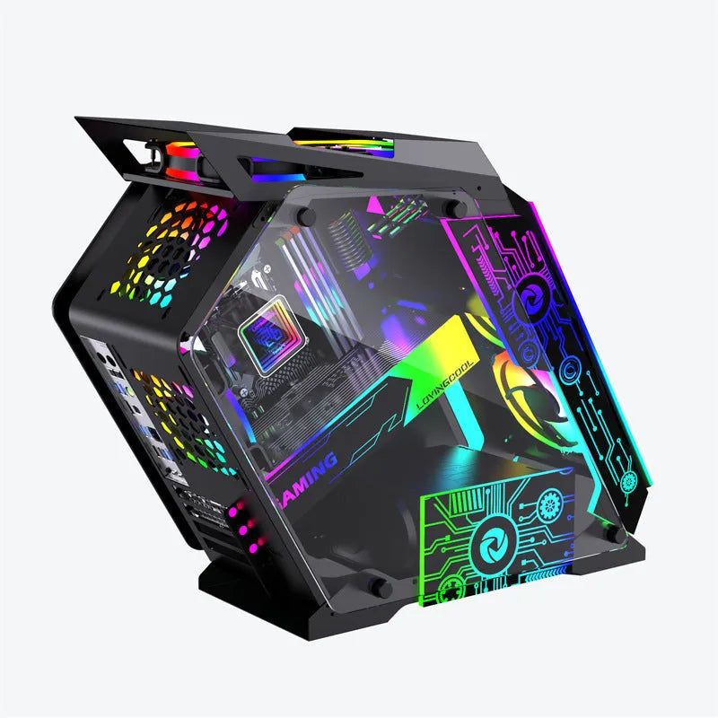 Table-type PC computer case with RGB lighting in coffee table design