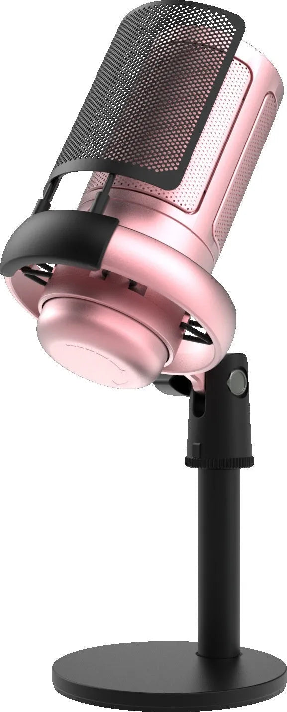 Condenser microphone with RGB lighting in black, white, or pink colours for computer recording and streaming
