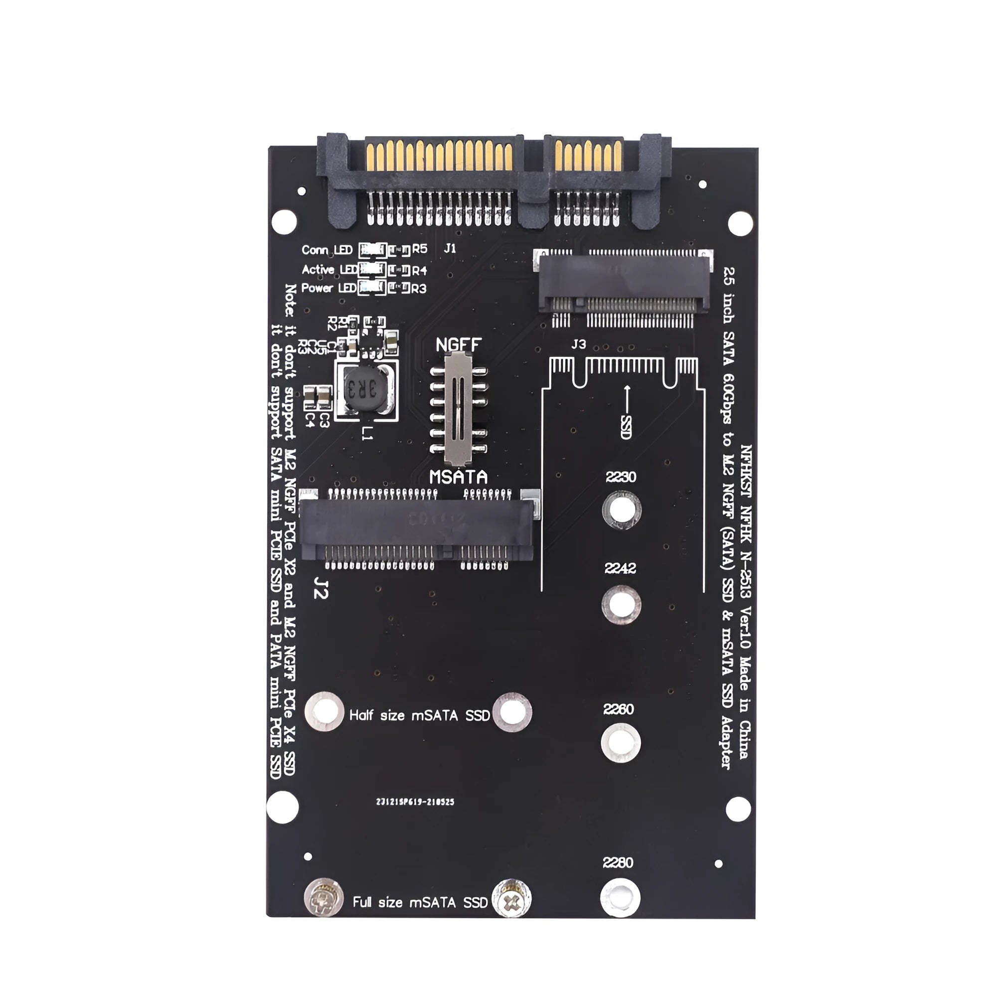 Black SATA3 to M.2 NGFF mSATA SSD conversion card adapter with connectors
