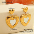 Heart-shaped stainless steel women's earrings with gold electroplated finish and love motifs