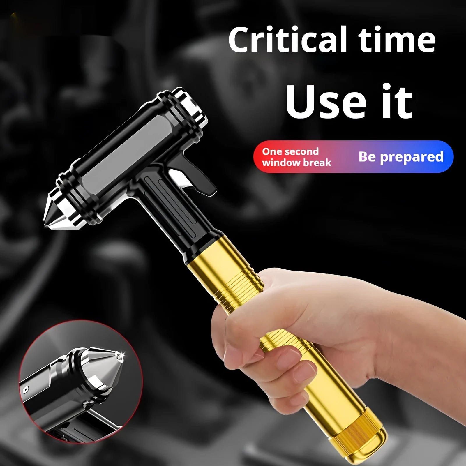 ST-7100 car safety hammer made of 45# carbon steel in silver white and black gold with 17cm length