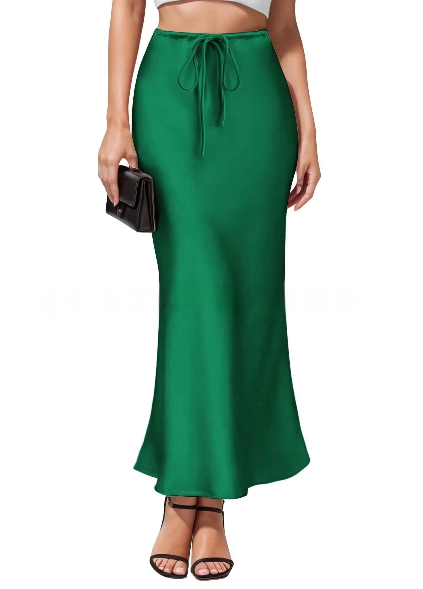 High-waisted asymmetric acetate skirt with irregular stitching in multiple colour options