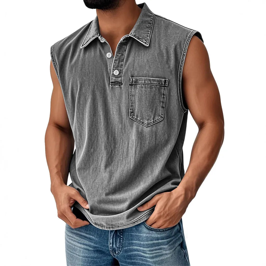 Man wearing a loose-fit short-sleeve polo shirt with a 3D digital print design.