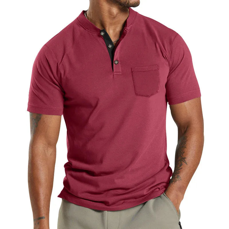 Men's plus size solid colour short sleeve shirt with a button chest pocket, shown in Army Green.