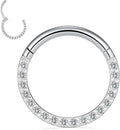 A round stainless steel seamless nose ring shown in gold, rose gold, black, and steel colour finishes.