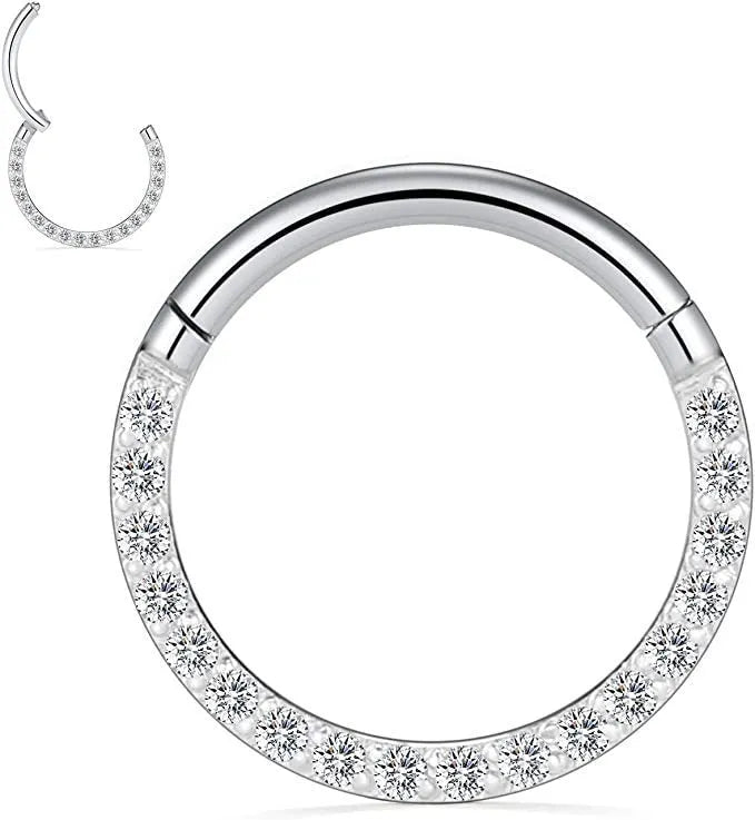 A round stainless steel seamless nose ring shown in gold, rose gold, black, and steel colour finishes.