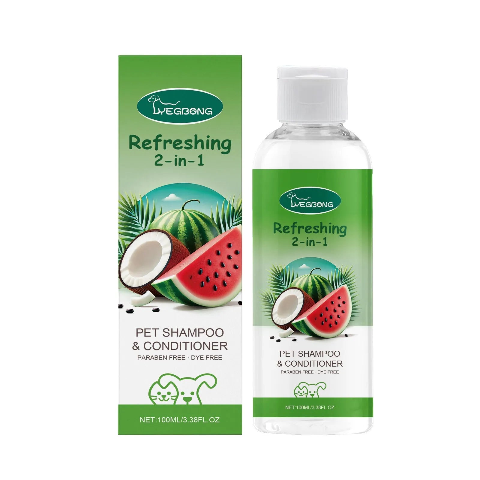 100ml bottle of pet 2-in-1 shampoo shower gel with watermelon and coconut extracts