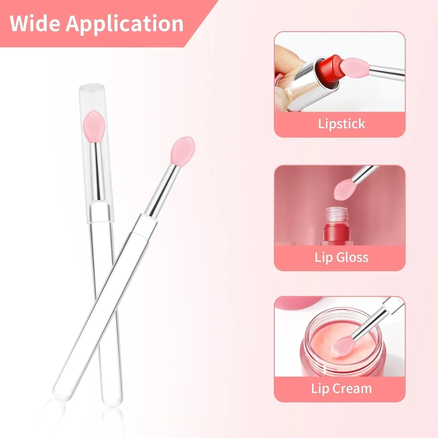 Silicone lip brush with protective cap for hygienic lip product application