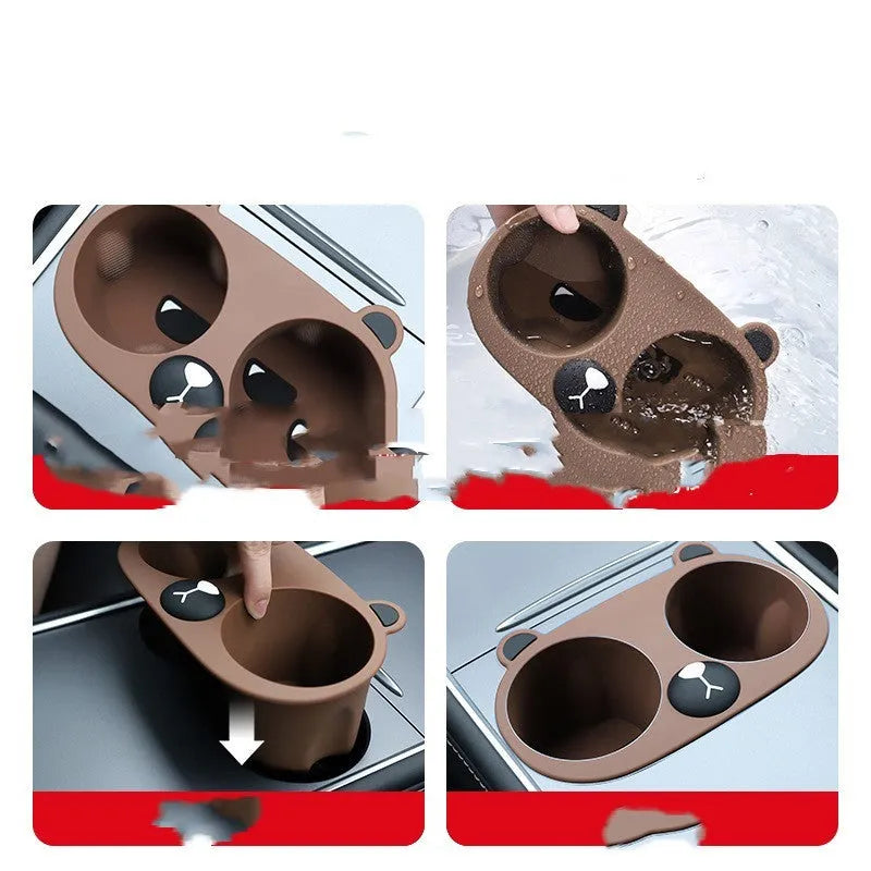 Grey silicone car cup holder insert for centre console to reduce bottle rattling