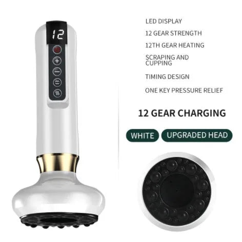 Green electric vacuum cupping massager device with suction cups and USB charger.