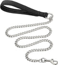 Heavy duty metal dog leash with padded handle in black, blue, or red for medium to large dogs