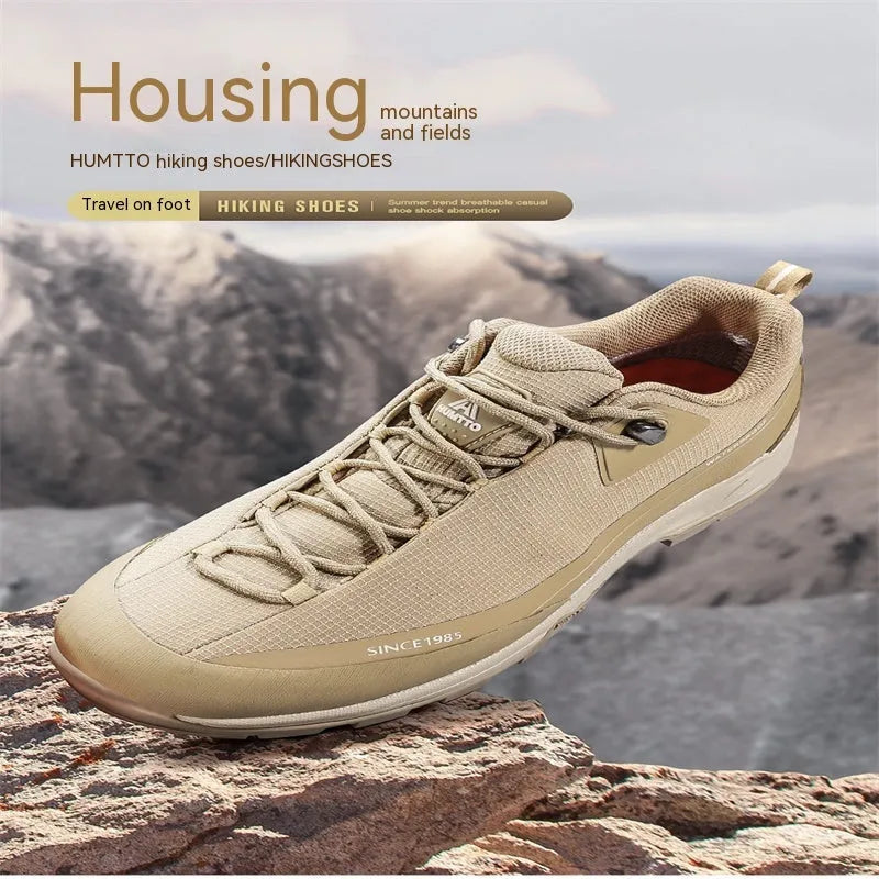 Men's low-top mountain climbing shoes with leather mesh uppers and non-slip rubber outsoles
