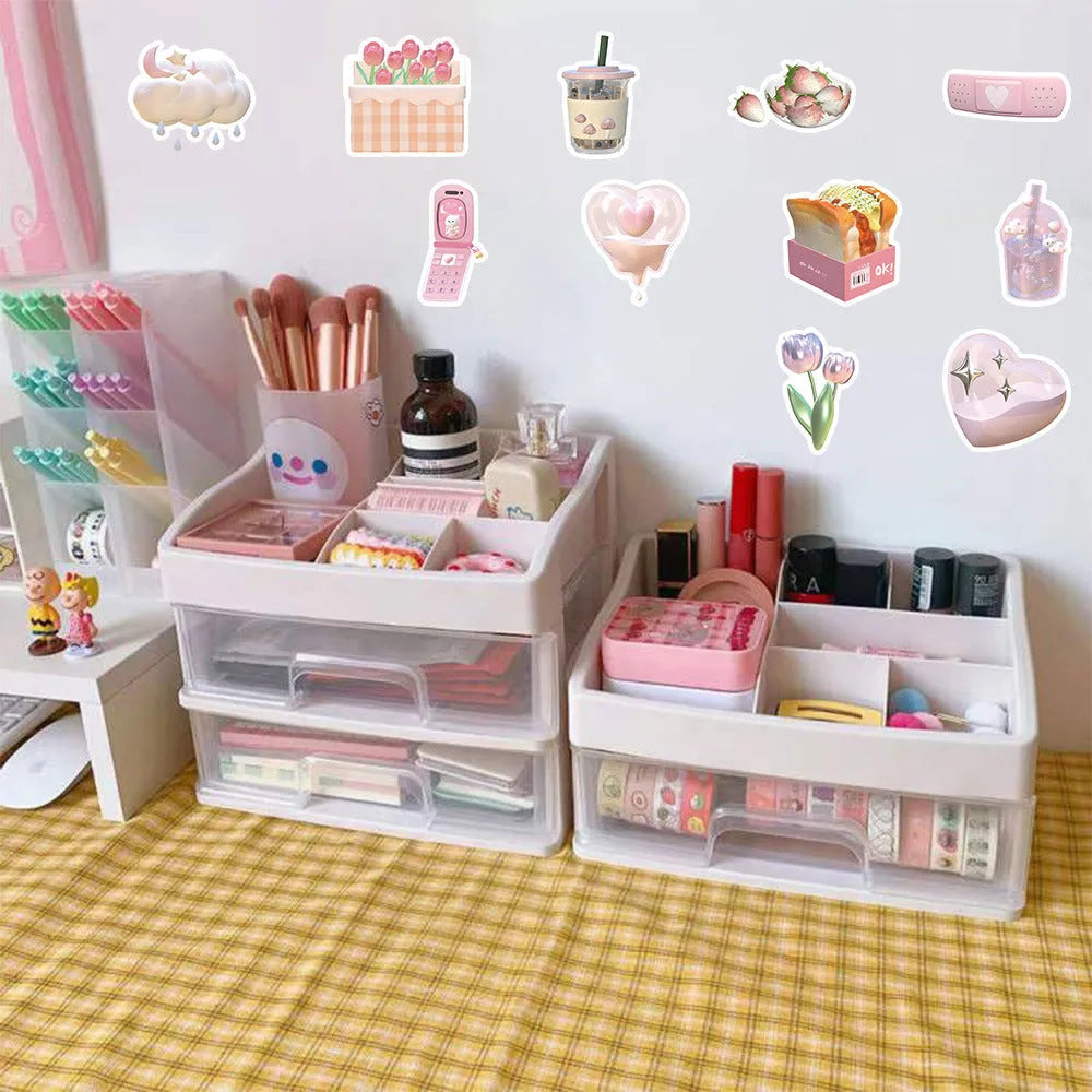 Pink girl heart 3D decorative stickers sheet with 63 pieces showing two pattern designs