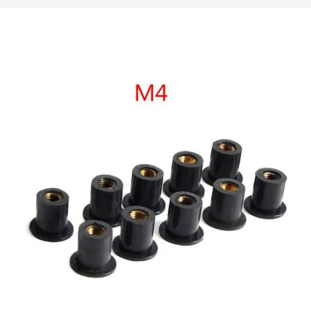 Motorcycle brass nut rubber well nut fasteners in black with M4 M5 M6 thread sizes