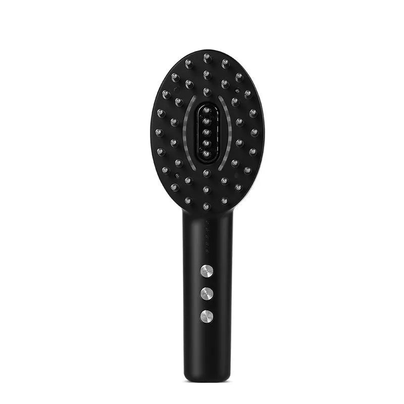 KD3802 Black handheld scalp massage device with charging cable on plain background