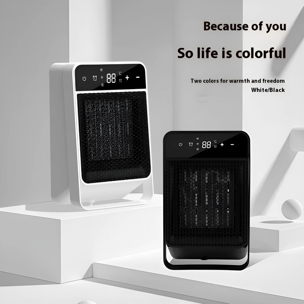 Desktop electric heater with touch screen display and remote control in black or white colour