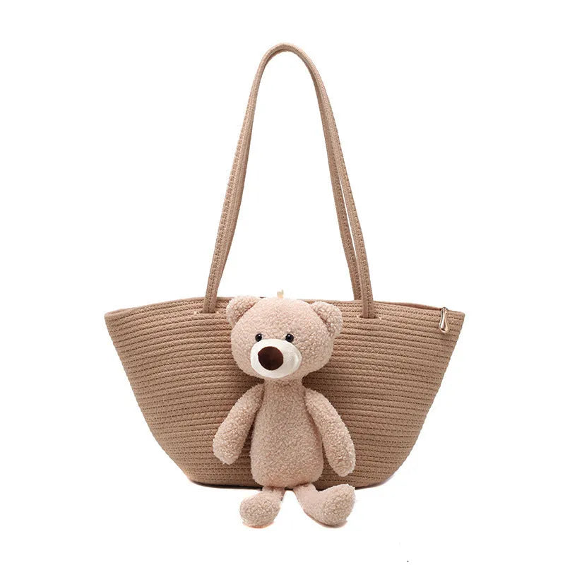 Cotton and linen woven bag with dumpling shape, three-dimensional pockets and double shoulder straps