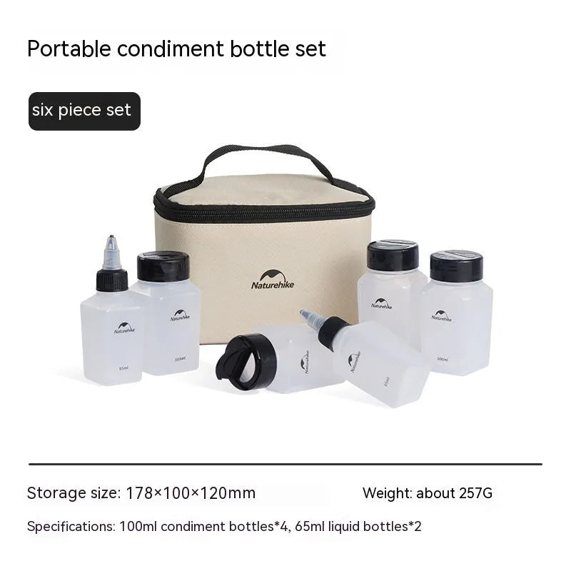 Naturehike portable seasoning bottle set with six PP plastic containers for outdoor cooking