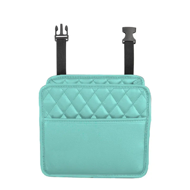 Leather car interior hanging storage bag and trash can in black, pink, green, or white colour