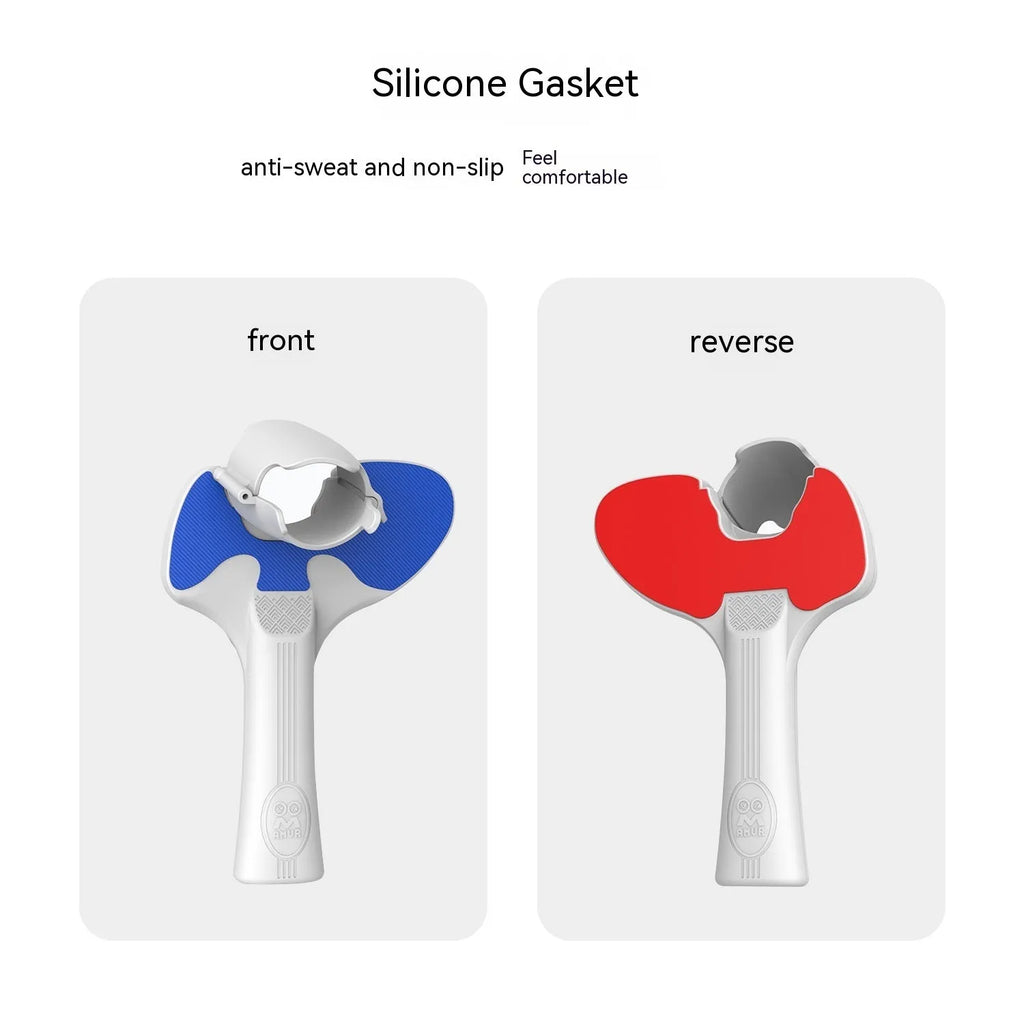 Red and blue silicone hand grip for PICO 4 VR controllers on a grey background.