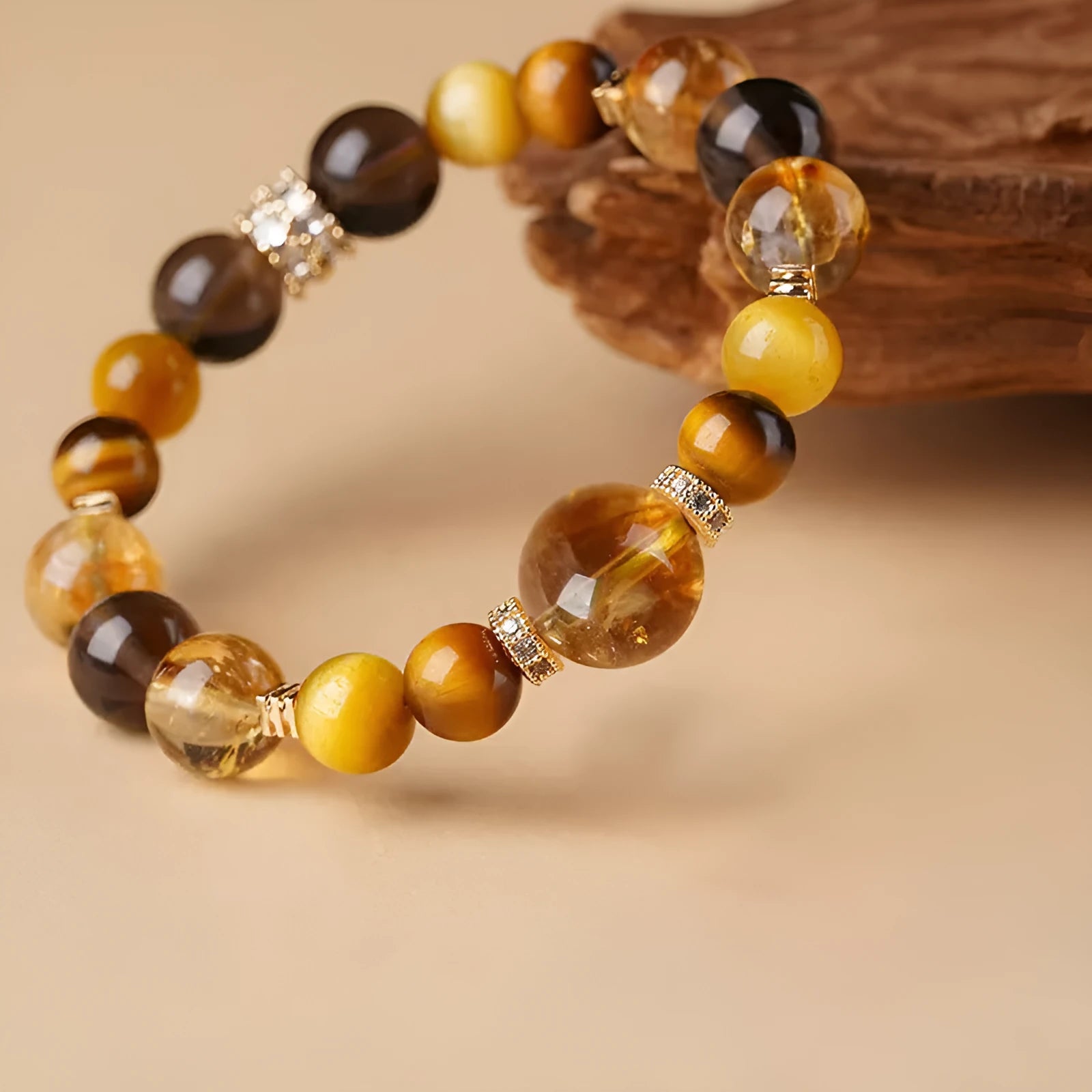Lucky Jinba tiger-eye crystal bracelet with geometry beads in natural yellow tower colour