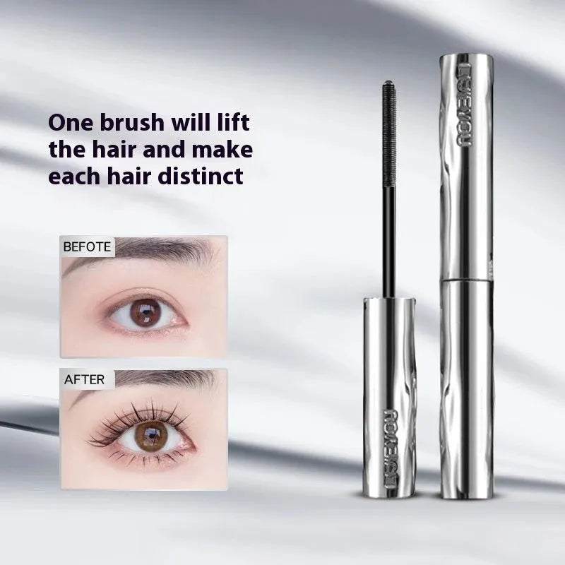 Waterproof long thick steel tube mascara in black and brown shades with optional eyelash curler