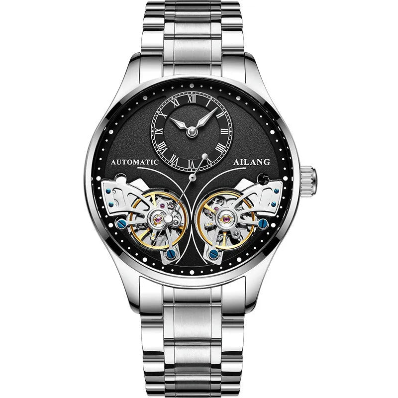 Titanium automatic watch with tourbillon and moon phase display on wrist